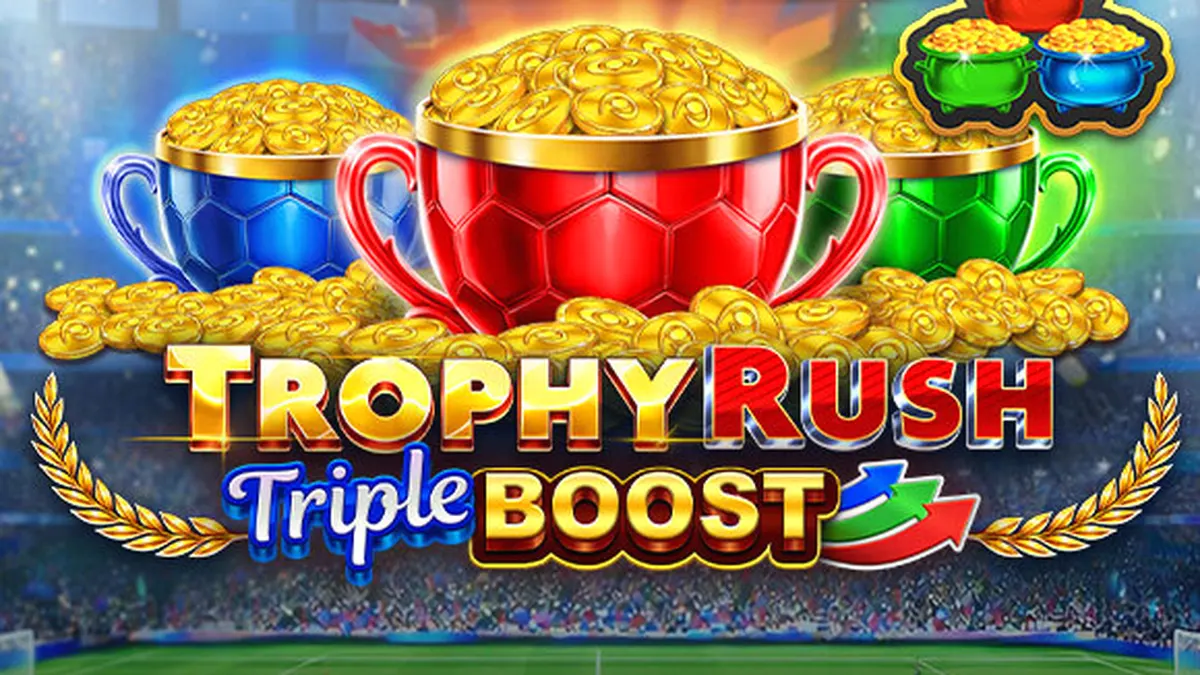 Tampilan visual slot Trophy Rush Triple Boost dengan tema kemenangan