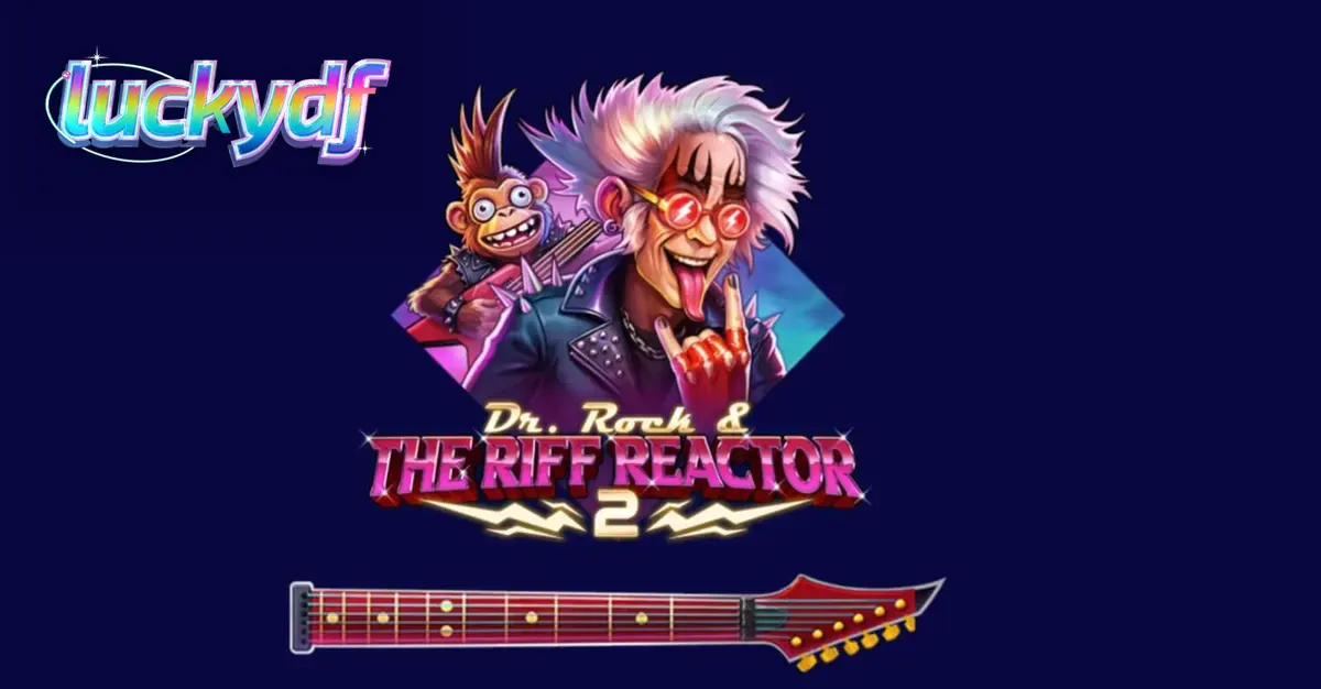 Tampilan visual slot Dr. Rock & the Riff Reactor 2 dengan tema konser rock neon